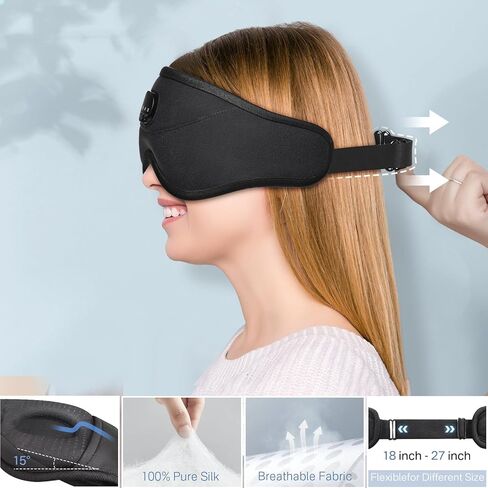 قناع بلوتوث للنوم من تولبيز مع سماعات الرأس - قناع حريري ثلاثي الأبعاد يحجب الضوء للنوم مع 38 ضوضاء بيضاء مهدئة، وقت الاستعداد 14 ساعة، مجموعة مؤقت مثالية للنوم على الجانب للرجال والنساء in Kuwait