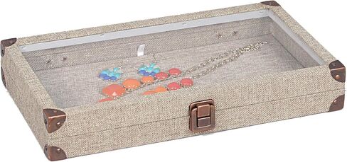 888 Display USA - Beige Linen Jewelry Case with Glass Top and Latch in Saudi Arabia