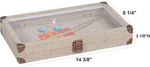 888 Display USA - Beige Linen Jewelry Case with Glass Top and Latch in Saudi Arabia