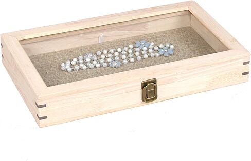 888 Display USA - Beige Linen Jewelry Case with Glass Top and Latch in Saudi Arabia