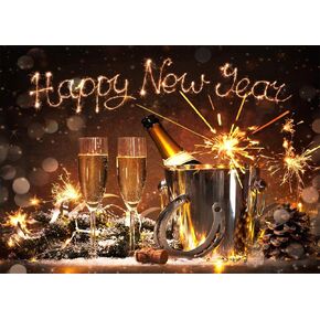 BELECO 5x3ft Fabric Happy New Year Backdrop 2024 New Year's Eve Background Backdrop Lucky Horseshoe Champagne Fireworks New Year Party Decorations Banner Poster New Year Photo Background Props