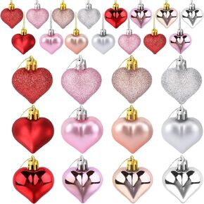 36Pcs Valentine's Day Heart Shaped Ornaments Romantic Valentines Heart Hanging Ornaments Decorations for Home Party Wedding Decor(Red, Pink,Rose Gold and Silver)