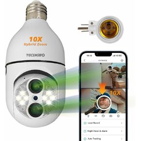 كاميرا أمان TECDIGBO 10X Hybrid Zoom Light Bulb Security، كاميرا أمان بمقبس إضاءة 2 ميجابكسل في الهواء الطلق داخلي، كاميرات أمان منزلية لاسلكية WiFi، رؤية ليلية كاملة الألوان، حوار ثنائي الاتجاه، تتبع الحركة in Kuwait