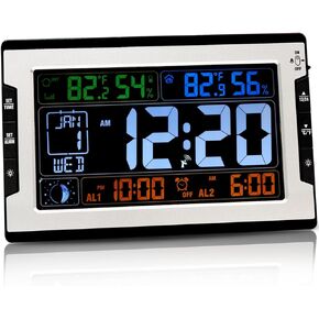 ساعة لوماندا الذرية، ساعة حائط رقمية بإضاءة خلفية قابلة للتعديل 8.5 بوصة مع رطوبة درجة حرارة داخلية وخارجية، شاشة كبيرة تعمل بالبطارية والتيار المستمر مع ساعة منبه غفوة مرحلة القمر التقويمية in Kuwait