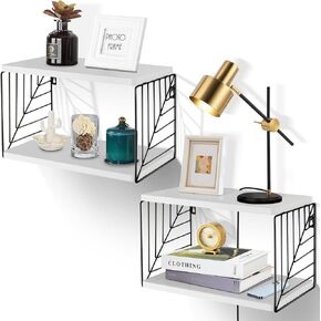 منضدة عائمة، رف خشبي بجانب السرير مثبت على الحائط، مجموعة مكونة من 2، طاولة بجانب السرير على الطراز الحديث، طاولة نهاية عائمة، أرفف عائمة من طبقتين لغرفة النوم وغرفة المعيشة والحمام والمكتب (أبيض) in Kuwait