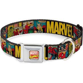 Buckle-Down Seatbelt Buckle Dog Collar - MARVEL/Retro Comic Panels Black/Yellow - 1" Wide - Fits 11-17" Neck - Medium in Kuwait