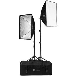 CLAR 2-Light SoftBox Kit, Fluorescent Lamps 5500K Bulbs, Stands & Carrying Case - Continuous Cool Lights in Kuwait