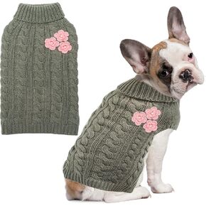 Small Dog Sweater - Cute Flower Winter Fall Warm Small Dog Clothes - Cold Weather Turtleneck Knitwear Sweaters Cozy Pet Outfits for Small Dog, Cats, Puppy (XXS) in Kuwait