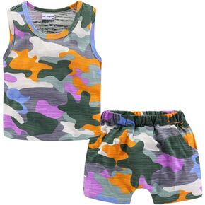 Mud Kingdom Little Boys Summer Outfits Cute Cartoon Printing Tank Top Sets