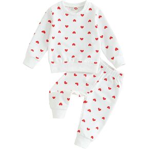 Amnnchya Toddler Valentines Outfit Baby Girl Long Sleeve Plush Letter Embroidery Sweatshirt and Elastic Pants 2PCS in Saudi Arabia