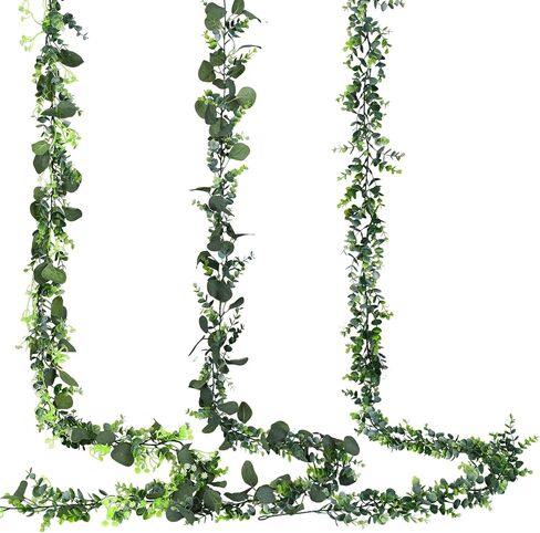 Jutom 3 Pcs Faux Eucalyptus Garland 5.84ft Artificial Greenery Garland Bulk Silk Eucalyptus Leaves Vines for Wedding Hanging Silver Dollar Eucalyptus Leaves Vines Plants for Arch(Green Leaf) in Saudi Arabia