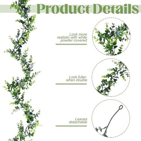 Jutom 3 Pcs Faux Eucalyptus Garland 5.84ft Artificial Greenery Garland Bulk Silk Eucalyptus Leaves Vines for Wedding Hanging Silver Dollar Eucalyptus Leaves Vines Plants for Arch(Green Leaf) in Saudi Arabia