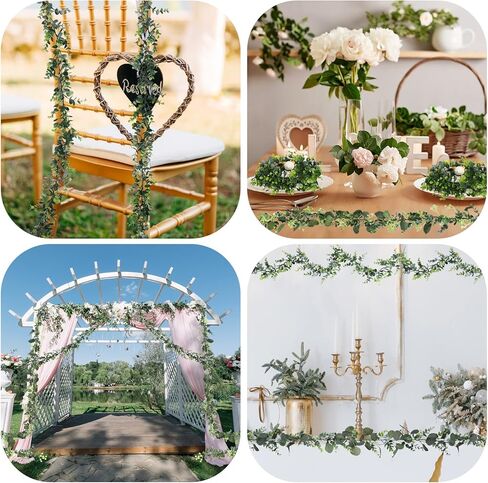 Jutom 3 Pcs Faux Eucalyptus Garland 5.84ft Artificial Greenery Garland Bulk Silk Eucalyptus Leaves Vines for Wedding Hanging Silver Dollar Eucalyptus Leaves Vines Plants for Arch(Green Leaf) in Saudi Arabia