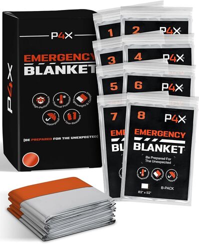 PREPARED4X Mylar Blankets 8 Pack - Waterproof Emergency Blanket - Rip and Tear Resistant Survivalist Gear - Emergency Thermal Blanket for Outdoor Survival in Kuwait