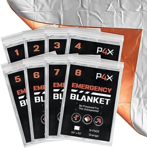 PREPARED4X Mylar Blankets 8 Pack - Waterproof Emergency Blanket - Rip and Tear Resistant Survivalist Gear - Emergency Thermal Blanket for Outdoor Survival in Kuwait