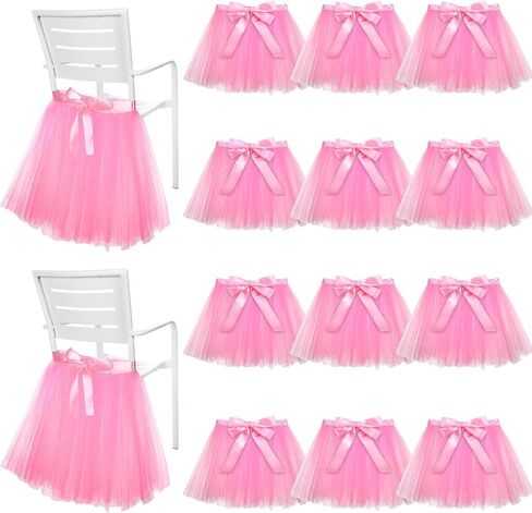 Timgle 12 Set Tulle Chair Tutu Skirt Bulk with Sash Bow Baby Birthday Party Throne Chair Cover High Chair Decor for Baby Shower Party Supplies Decorations for Baby Girl in Saudi Arabia
