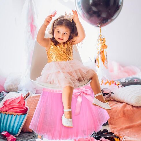 Timgle 12 Set Tulle Chair Tutu Skirt Bulk with Sash Bow Baby Birthday Party Throne Chair Cover High Chair Decor for Baby Shower Party Supplies Decorations for Baby Girl in Saudi Arabia