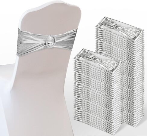 Oudain 120 Pieces Spandex Chair Sashes with Buckle Stretch Chair Cover Bands Chair Sashes Bows for Wedding Hotel Banquet Events Decorations Sashes (Gold) in Kuwait