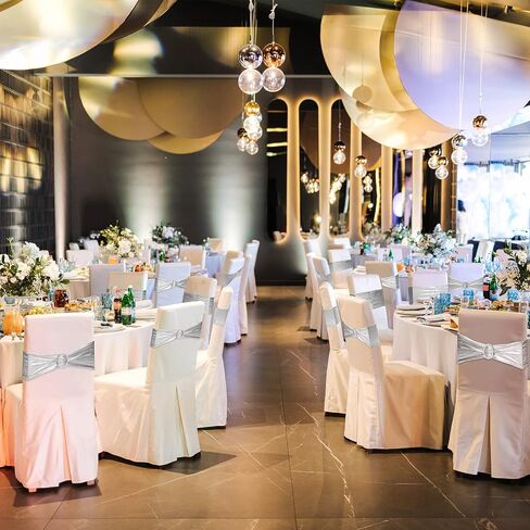 Oudain 120 Pieces Spandex Chair Sashes with Buckle Stretch Chair Cover Bands Chair Sashes Bows for Wedding Hotel Banquet Events Decorations Sashes (Gold) in Kuwait