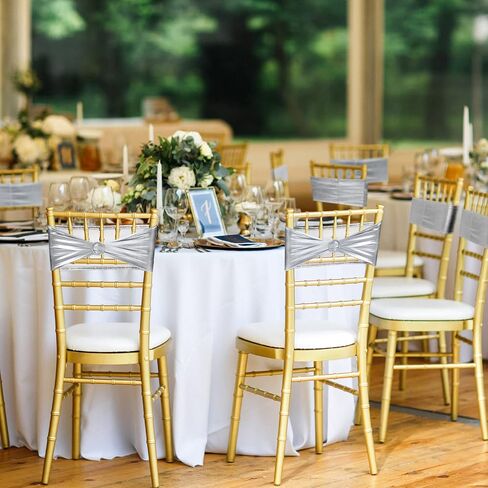 Oudain 120 Pieces Spandex Chair Sashes with Buckle Stretch Chair Cover Bands Chair Sashes Bows for Wedding Hotel Banquet Events Decorations Sashes (Gold) in Kuwait