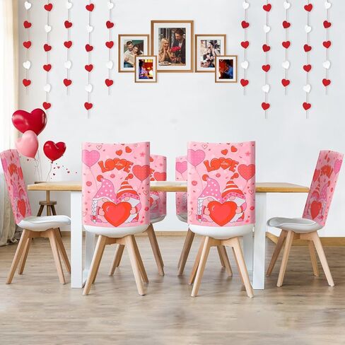 Short Plush Valentine's Day Chair Covers, 6Pcs Fit on Most Chair- Removable Washable Gnome Heart Chair Back Covers, Love Heart Chair Protectors for Valentine Party Decor Gift Dining Room Kitchen in Kuwait