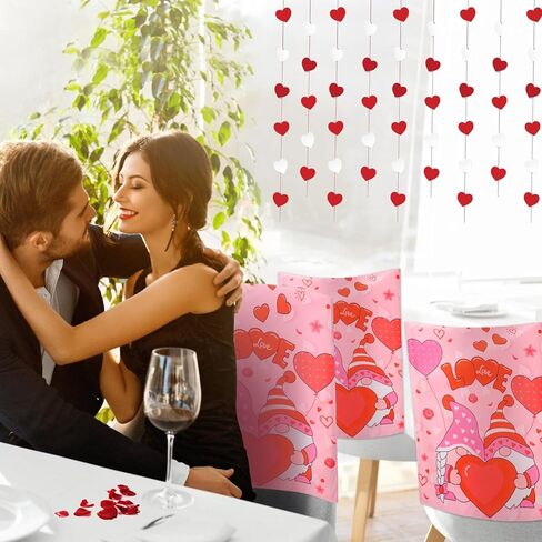 Short Plush Valentine's Day Chair Covers, 6Pcs Fit on Most Chair- Removable Washable Gnome Heart Chair Back Covers, Love Heart Chair Protectors for Valentine Party Decor Gift Dining Room Kitchen in Kuwait