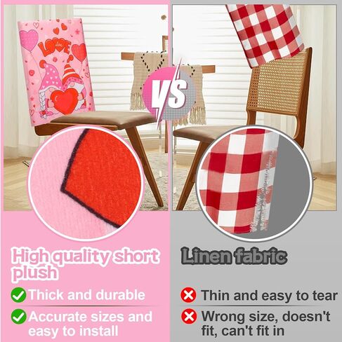 Short Plush Valentine's Day Chair Covers, 6Pcs Fit on Most Chair- Removable Washable Gnome Heart Chair Back Covers, Love Heart Chair Protectors for Valentine Party Decor Gift Dining Room Kitchen in Kuwait
