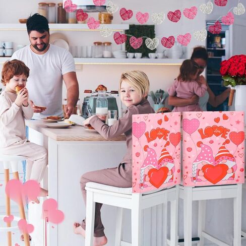 Short Plush Valentine's Day Chair Covers, 6Pcs Fit on Most Chair- Removable Washable Gnome Heart Chair Back Covers, Love Heart Chair Protectors for Valentine Party Decor Gift Dining Room Kitchen in Kuwait