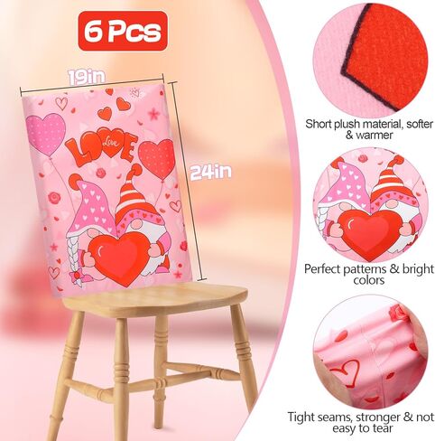 Short Plush Valentine's Day Chair Covers, 6Pcs Fit on Most Chair- Removable Washable Gnome Heart Chair Back Covers, Love Heart Chair Protectors for Valentine Party Decor Gift Dining Room Kitchen in Kuwait