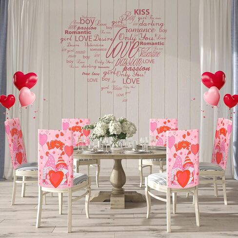Short Plush Valentine's Day Chair Covers, 6Pcs Fit on Most Chair- Removable Washable Gnome Heart Chair Back Covers, Love Heart Chair Protectors for Valentine Party Decor Gift Dining Room Kitchen in Kuwait