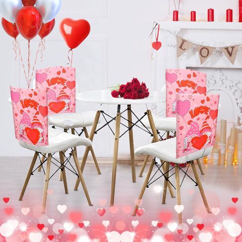 Short Plush Valentine's Day Chair Covers, 6Pcs Fit on Most Chair- Removable Washable Gnome Heart Chair Back Covers, Love Heart Chair Protectors for Valentine Party Decor Gift Dining Room Kitchen in Kuwait