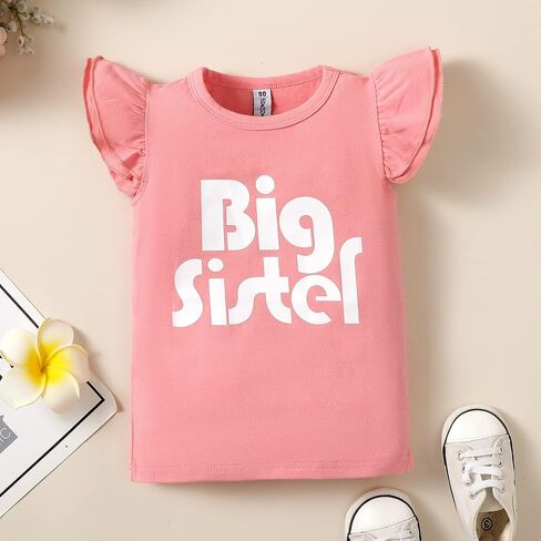 Big Sister Shirt Big Sister Announcement Toddler T Shirts Promoted to Girls Outfit Ruffle Sleeve Shirt Sleeveless Top Blouse in Kuwait