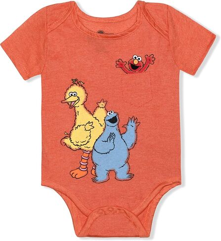 Sesame Street Boys 3-Pack Short Sleeve Bodysuit Creepers, Coral in Saudi Arabia