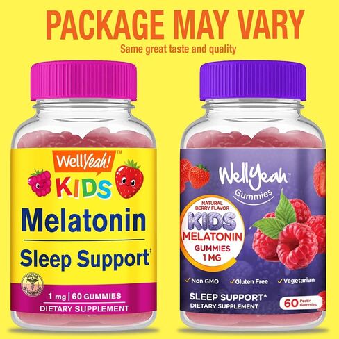 Kids Melatonin Gummies 1 mg - Drug-Free Sleep Aid Gummy Supplement, Sleep Support for Kids - Gluten Free, Gelatin Free, Non GMO, Vegetarian - Natural Sourced Flavor - 60 Gummies in Kuwait