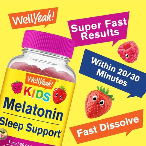Kids Melatonin Gummies 1 mg - Drug-Free Sleep Aid Gummy Supplement, Sleep Support for Kids - Gluten Free, Gelatin Free, Non GMO, Vegetarian - Natural Sourced Flavor - 60 Gummies in Kuwait
