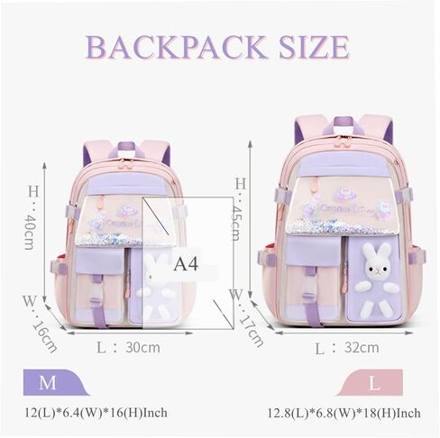 EKUIZAI Colorful Cute Backpack for Girls secondary Schoolbag Sweet and Kawaii Kid's Backpack with Rabbit dolls in Kuwait