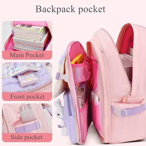 EKUIZAI Colorful Cute Backpack for Girls secondary Schoolbag Sweet and Kawaii Kid's Backpack with Rabbit dolls in Kuwait