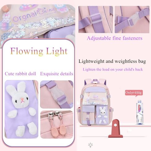 EKUIZAI Colorful Cute Backpack for Girls secondary Schoolbag Sweet and Kawaii Kid's Backpack with Rabbit dolls in Kuwait
