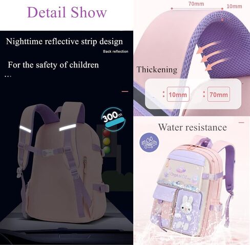 EKUIZAI Colorful Cute Backpack for Girls secondary Schoolbag Sweet and Kawaii Kid's Backpack with Rabbit dolls in Kuwait