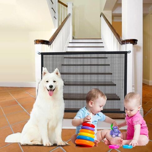 Baby Gate Dog Gate for Stairs No Drilling, 43.3" W x 28.3" H Mesh Retractable Portable Magic Gate Baby Gates for Stairs No Drill Pet Gate Dog Gate for The House and Doorways in Saudi Arabia