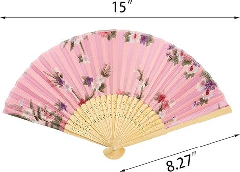 HGRTYXS 6 Pcs Hand Fan Foldable,Silk Fabric Chinese Fan,Bamboo Frames Fan Handheld Folding,Floral Clack Fan,Handheld Fans for Women,Cosplay,Dance,Wedding,Home Decoration,Daily Use. in Kuwait