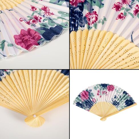HGRTYXS 6 Pcs Hand Fan Foldable,Silk Fabric Chinese Fan,Bamboo Frames Fan Handheld Folding,Floral Clack Fan,Handheld Fans for Women,Cosplay,Dance,Wedding,Home Decoration,Daily Use. in Kuwait