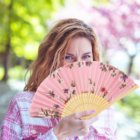 HGRTYXS 6 Pcs Hand Fan Foldable,Silk Fabric Chinese Fan,Bamboo Frames Fan Handheld Folding,Floral Clack Fan,Handheld Fans for Women,Cosplay,Dance,Wedding,Home Decoration,Daily Use. in Kuwait