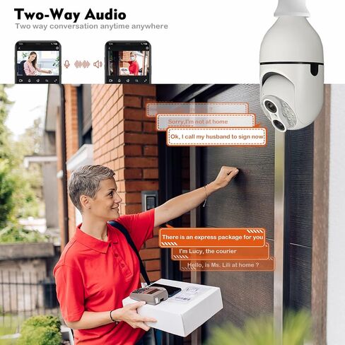 كاميرا أمان TECDIGBO 10X Hybrid Zoom Light Bulb Security، كاميرا أمان بمقبس إضاءة 2 ميجابكسل في الهواء الطلق داخلي، كاميرات أمان منزلية لاسلكية WiFi، رؤية ليلية كاملة الألوان، حوار ثنائي الاتجاه، تتبع الحركة in Kuwait