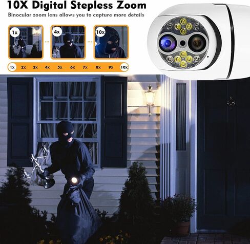 كاميرا أمان TECDIGBO 10X Hybrid Zoom Light Bulb Security، كاميرا أمان بمقبس إضاءة 2 ميجابكسل في الهواء الطلق داخلي، كاميرات أمان منزلية لاسلكية WiFi، رؤية ليلية كاملة الألوان، حوار ثنائي الاتجاه، تتبع الحركة in Kuwait