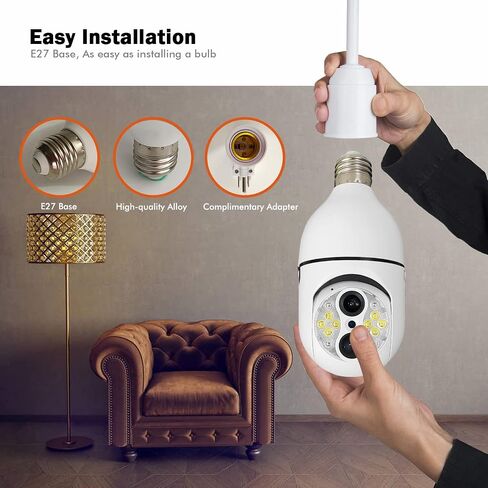 كاميرا أمان TECDIGBO 10X Hybrid Zoom Light Bulb Security، كاميرا أمان بمقبس إضاءة 2 ميجابكسل في الهواء الطلق داخلي، كاميرات أمان منزلية لاسلكية WiFi، رؤية ليلية كاملة الألوان، حوار ثنائي الاتجاه، تتبع الحركة in Kuwait