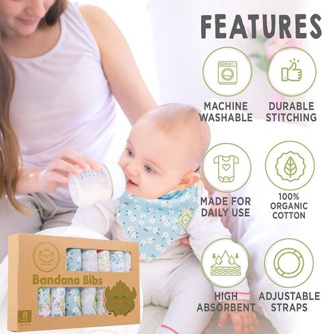 KeaBabies 8-Pack Organic Baby Bandana Bibs, Baby Bibs – Drool Bibs for Baby Girl, Baby Boy - Baby Bib, Girl Bib, Boy Bib in Saudi Arabia