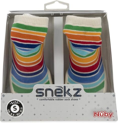 Nuby Snekz Comfortable Rubber Sole Sock Shoes for First Steps- Multi Color Stripes/Medium 14-22 Months in Saudi Arabia