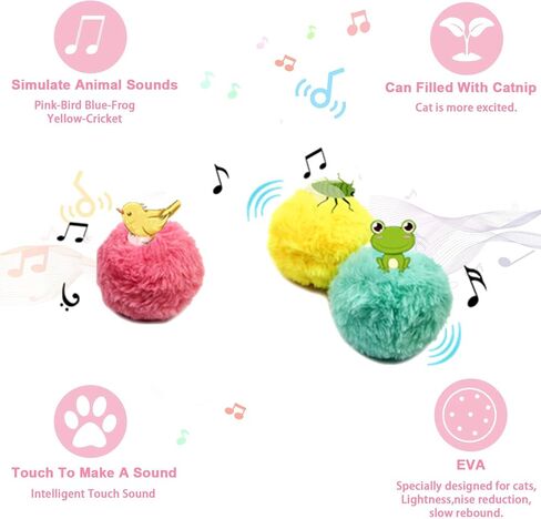 Cat Plush Ball Toys, Lifelike Animal Chirping Sounds, Interactive Balls Cat Kicker Toys, Fun Kitty Kitten Catnip Toys for Cat Exercise - 3 Pack in Kuwait