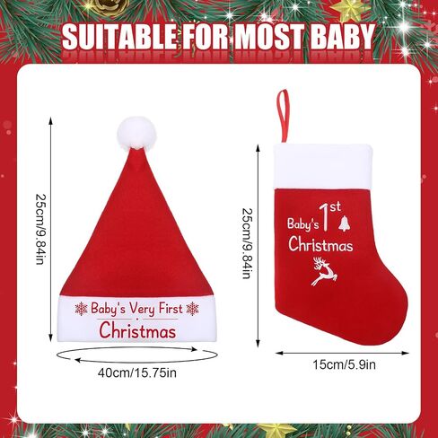 Baby Christmas Stocking and Hat Set, Infant Santa Hats Baby Christmas Stocking Infant Christmas Hat Xmas Classic Stocking Holiday Home Decor Accessory for Baby Christmas Supplies in Saudi Arabia